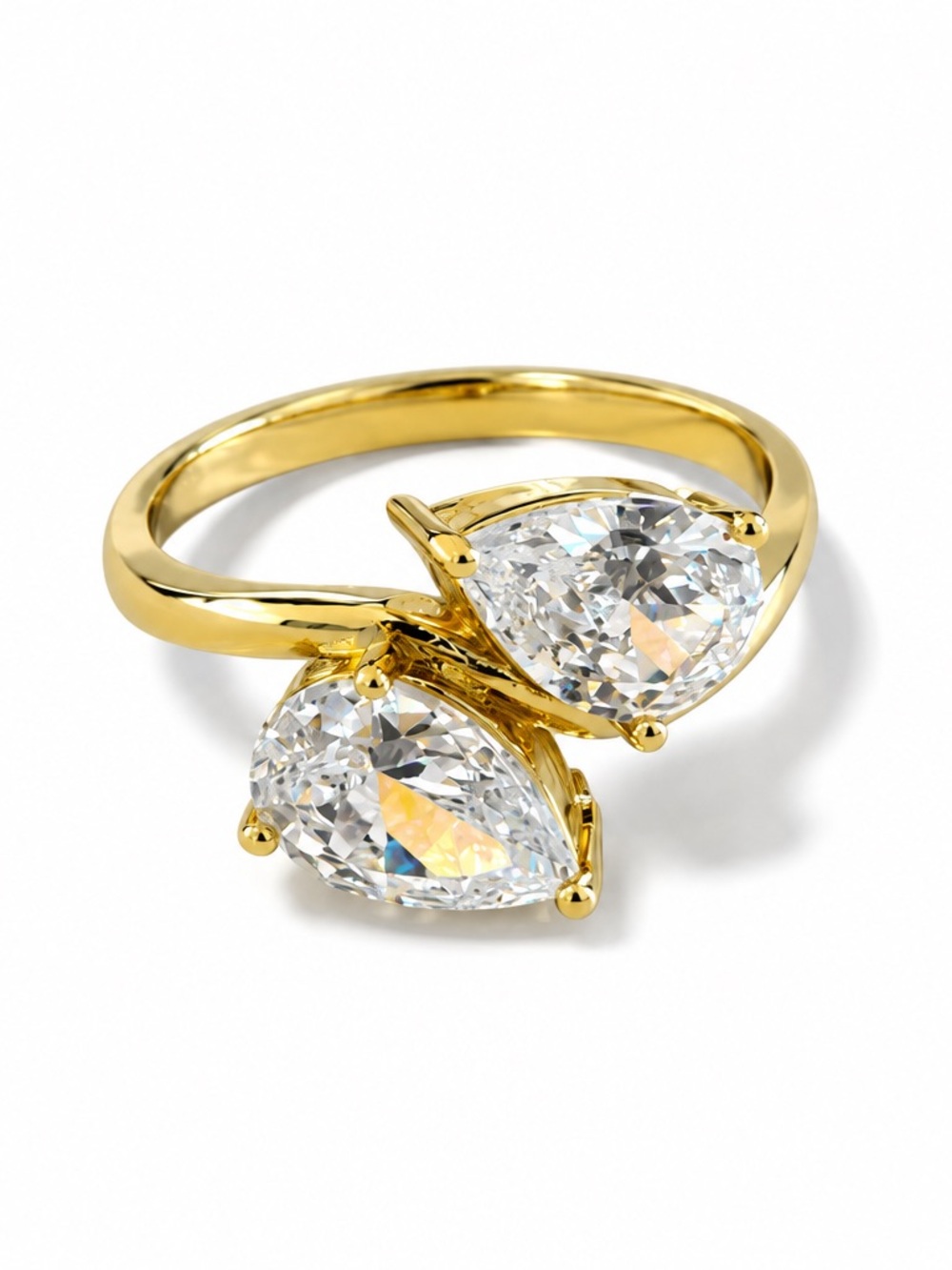 925 Sterling Silver & 18K Gold plated Double Pear CZ Ring